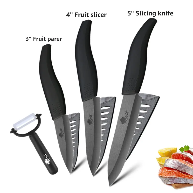 Black 3 set Керамический нож 3, 4, 5, 6 дюймов, кухонные ножи для нарезки мяса шеф-повара, лезвие из черного циркония, цветная Нескользящая ручка, резак - Цвет: Black 3 set