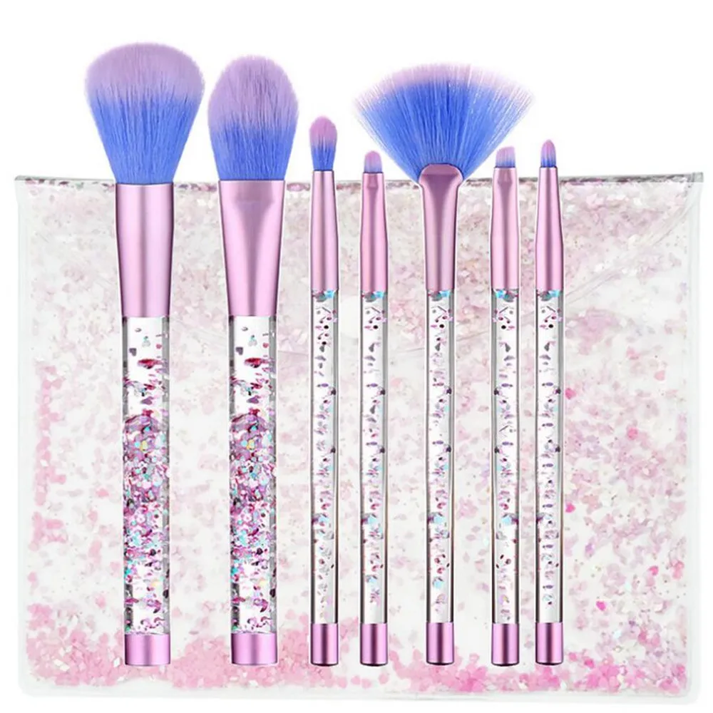 

7Pcs Liquid Glitter Crystal Handle Makeup Brush Professional Crystal Flow Sand Makeup Brushes Tool Set With Bag