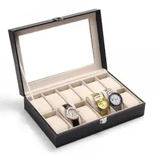 

FANALA 12 Grid Slots Watch Box Metal Buckle Watch Winder Container Jewelry Organizer Watches Display Storage Box Case 2 Colors
