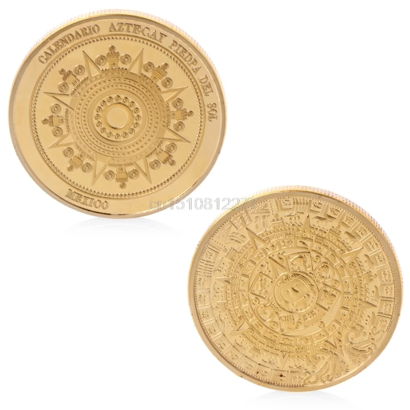 Gold Plated Mayan Calendar Mexico Souvenir Commemorative Coin