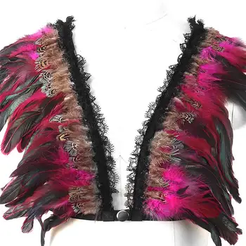 

Epaulette Vest Festival Colored Feathers Harness Unisex Costume Burning man Shoulder wings Harness Bra Top Halter Dance Rave