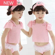 Детский купальный костюм; одежда для купания для девочек; 4 предмета; кружевные шорты; повязка на голову; пляжная одежда; розовый купальный костюм