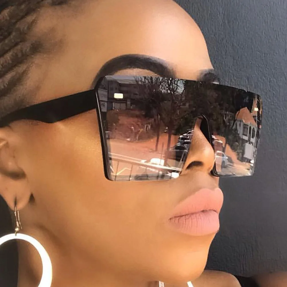 2019 Oversize Square Sunglasses Women Fashion Flat Top Gradient Sun Glasses Men Rimless Large Frame Oculos