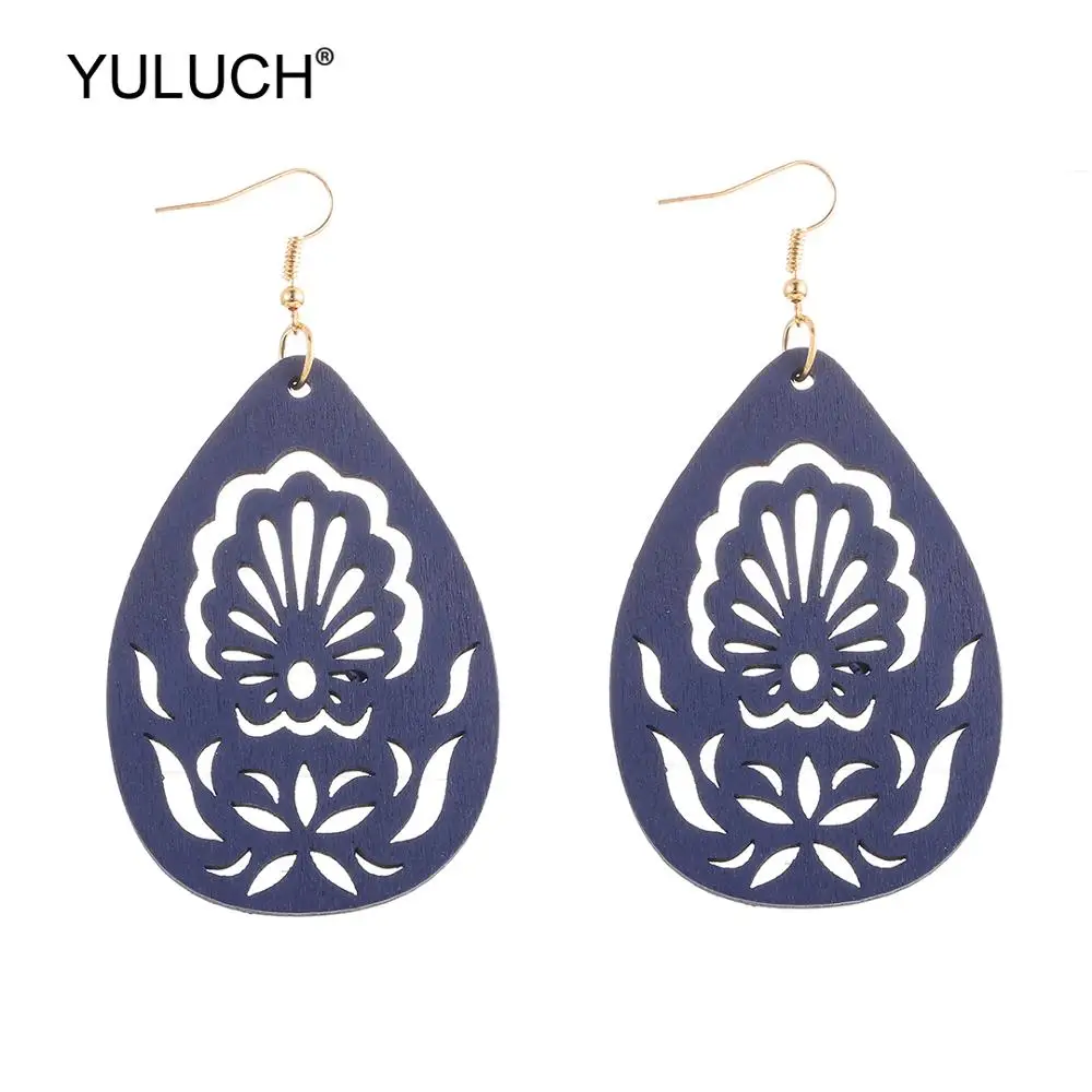 

YULUCH Hollow Wooden Dangle Earrings For Women Lady Girls Vintage Ethnic Jewelry African Indian Boho Pendant Statement Earrings