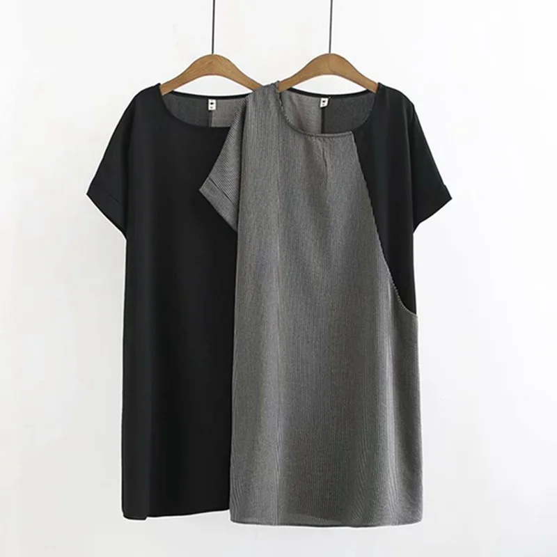 

summer 2019 plus Size Casual Dresses Women Clothing Fashion Loose stripe splicing short-sleeved dress K91-806