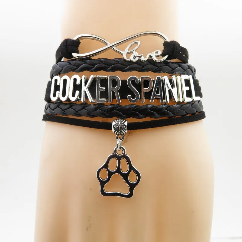 

infinity cocker spaniel bracelet dog gift pet paw charm cocker spaniel mom black leather bracelets for women and man