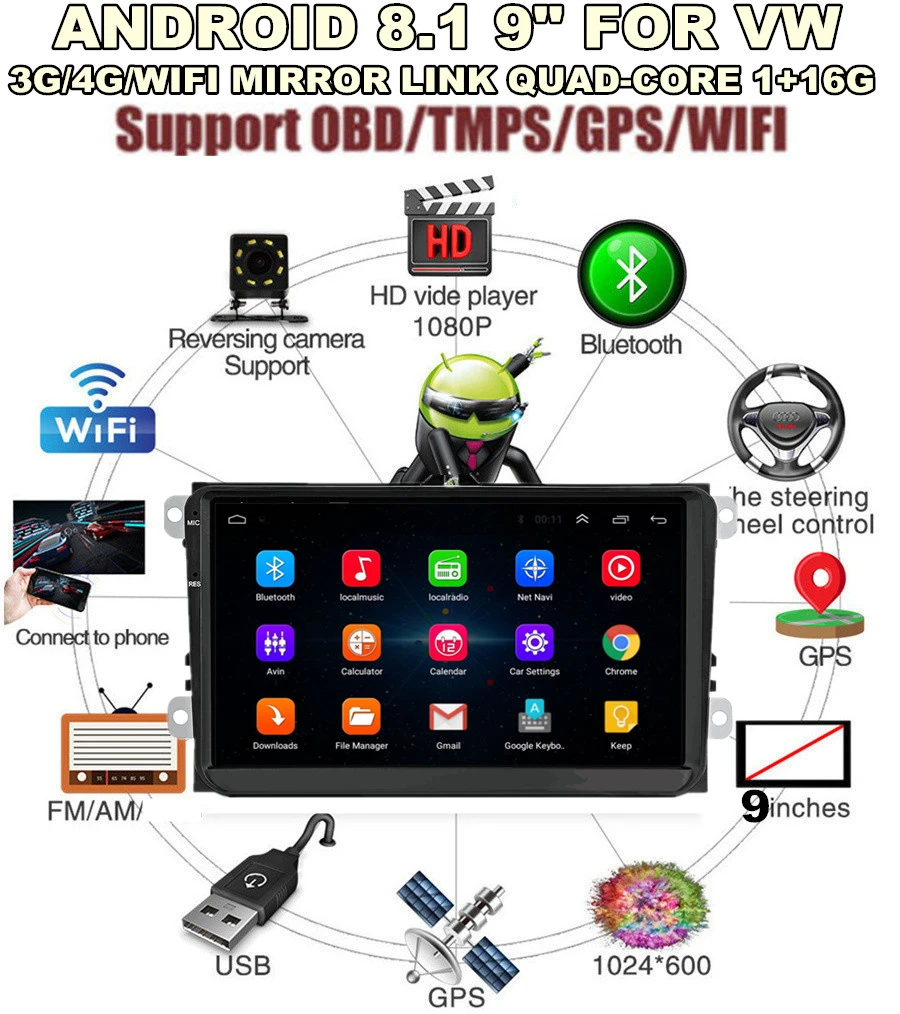 Best 9"Auto radio Android 8.1 Touch Screen GPS Navigation Car Stereo for VW Golf Polo Skoda(See the details page for specific model) 10