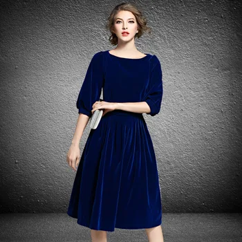 

Womens Velvet Dresses Spring Women Party Dress vestidos mujer runway half sleeve elegant lady high street in stock