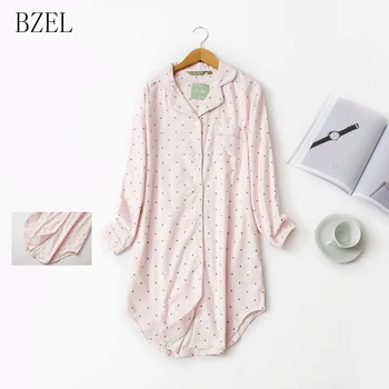 

BZEL Plus Size Cotton Women's Nightshirt New Nightgown Nightdress Pink Striped Sleepwear Sleepshirt Nightgowns Underwear M-2XL