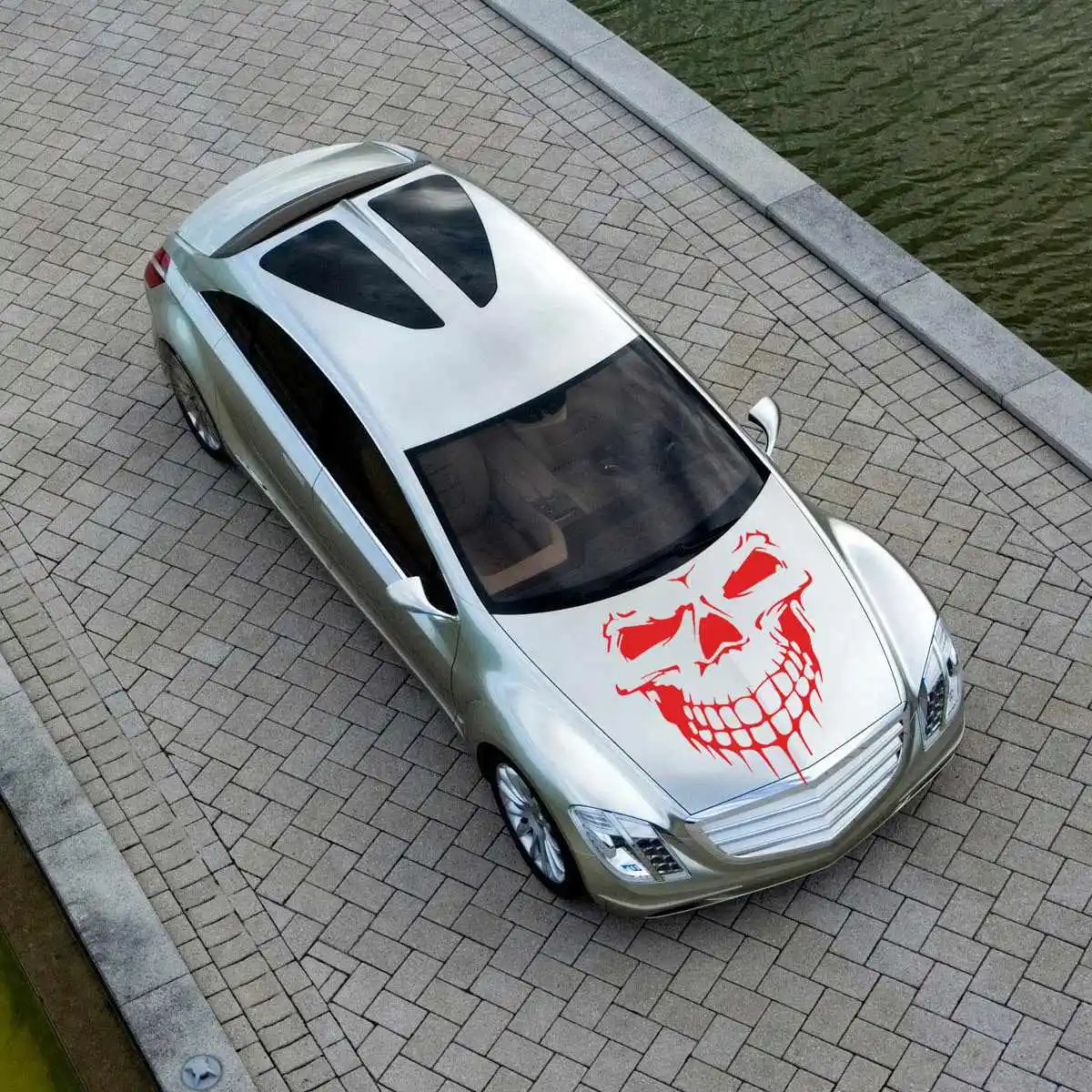 Универсальный автомобильный Грузовик ЧЕРЕП КАПОТ Наклейка виниловая большая графическая наклейка 57x59 см - Название цвета: Красный