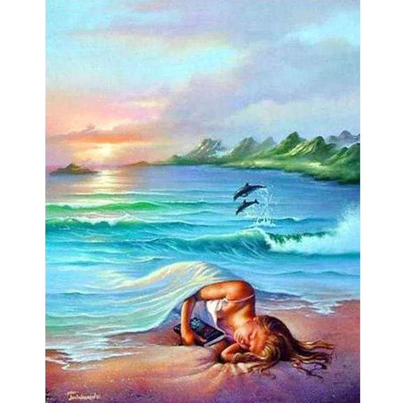 

Needlework,DIY Cross stitch,Sets For Embroidery kits,The daughter of sea beach scenic Pattern Cross-Stitch painting home decor