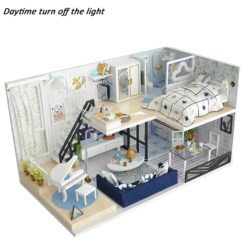 

DIY Miniature Doll House Casa Toys Dollhouse Wooden With 3D LED Furnitures Model House For Dolls Handmade Toys For Children #E