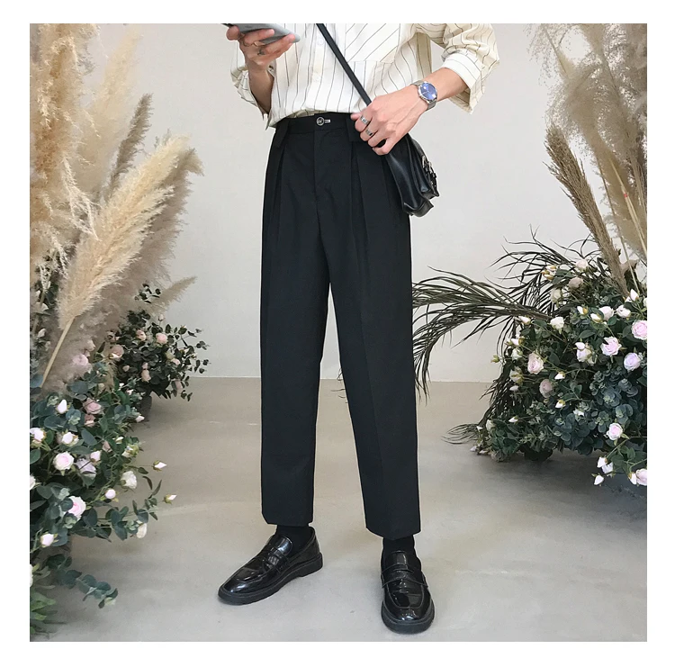 Мужские хлопковые брюки для досуга, мужские высококачественные штаны из ткани, повседневные штаны-шаровары, светильник в западном стиле, серый/черный цвет, брюки