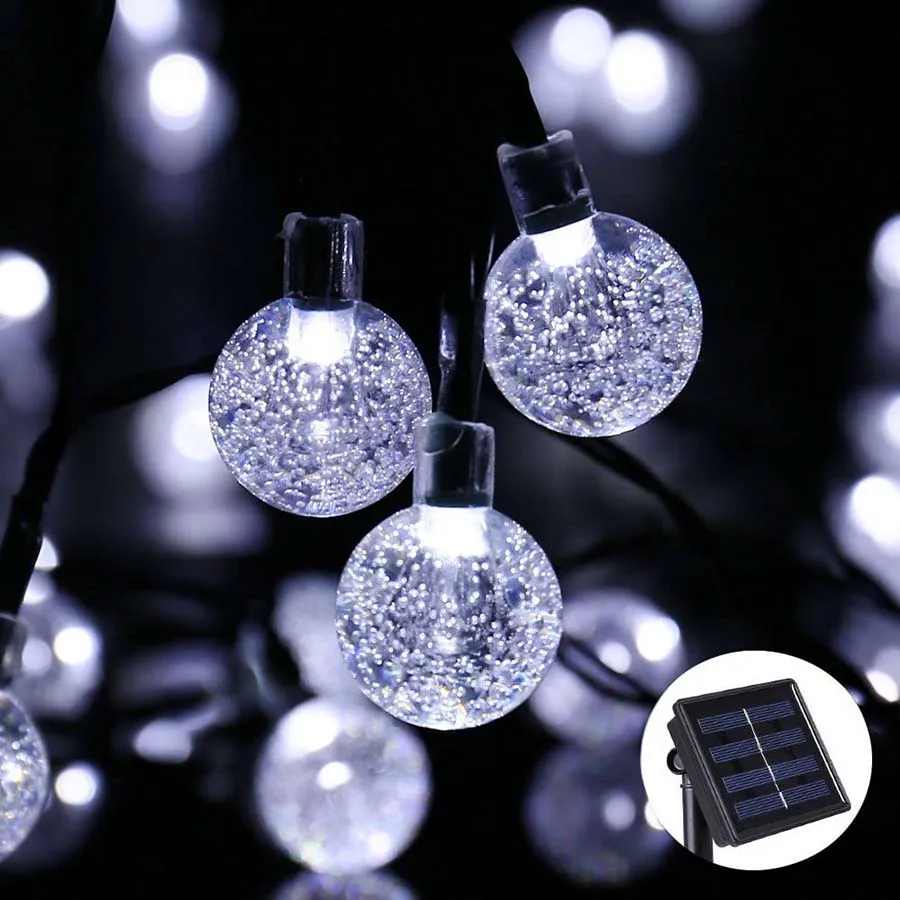 7M 50LEDs Solar Power LED Snow Ball String Light Christmas Fairy Lights Xmas Party Holiday Wedding Outdoor Garden Decor Lampshad (10)