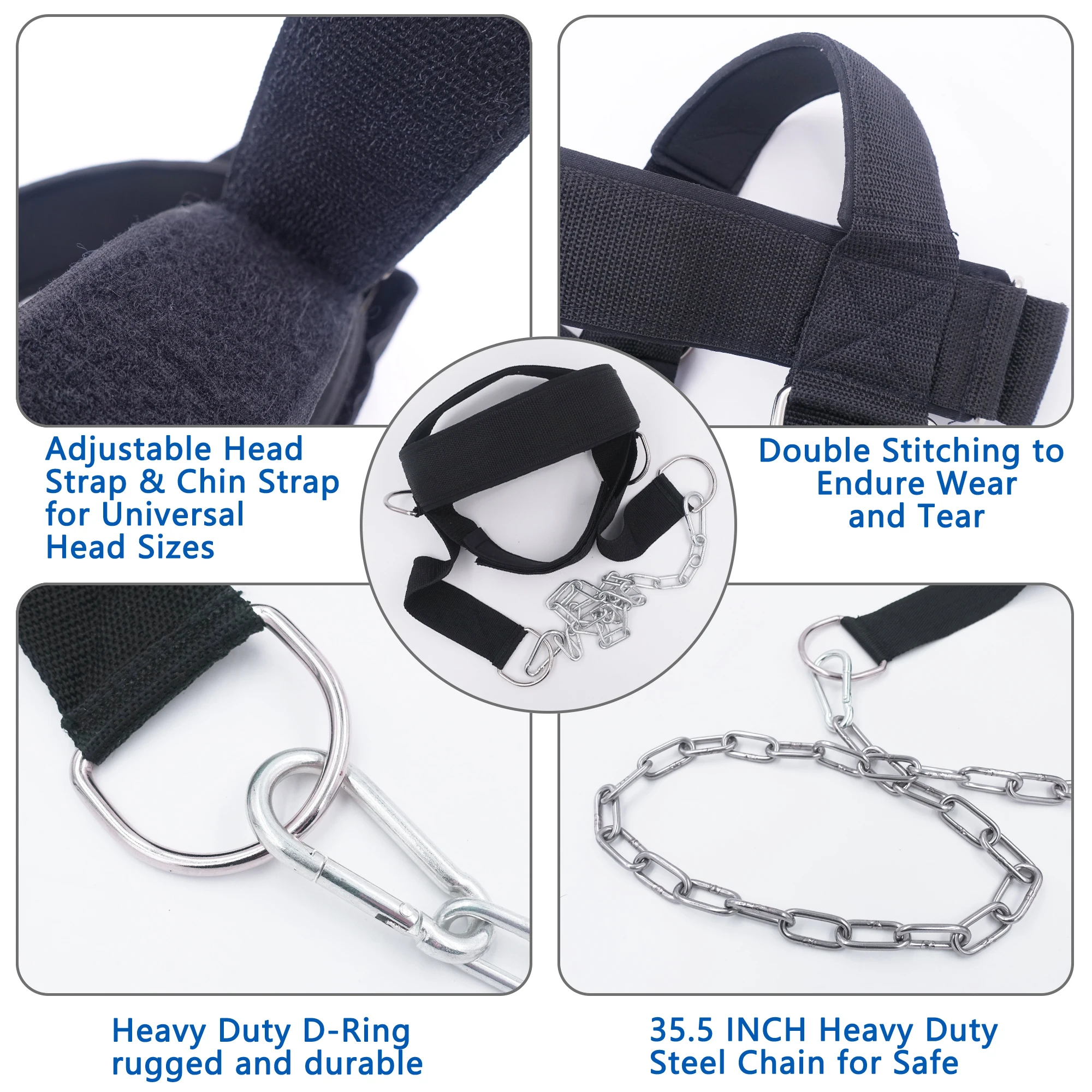  Head Neck Lifting Strap with Chain Adjustable Head Harness Neck Trainer for Home Gym Weightlifting 