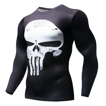 

MMA Superman Punisher Running Shirt Men T-shirt Long Sleeve Compression Shirts Gym Tee Shirt Fitness Sport Shirt Men Rashguard