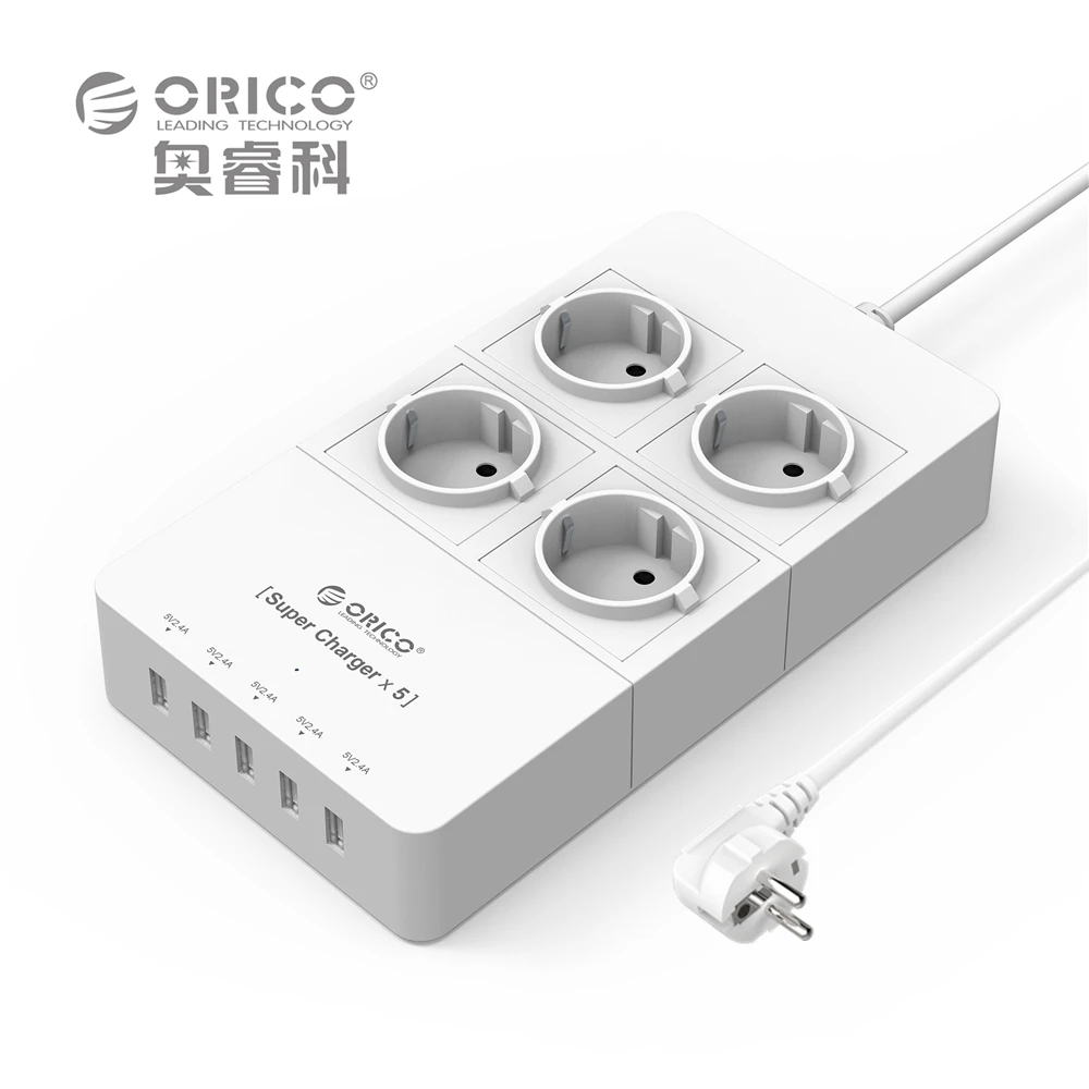 EU Plug Power Strip ORICO 4 6 8 AC Outlet Electrical Surge Protector with 5 Port