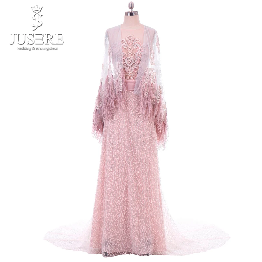 Rechte Kolom Kralen Illusion Lijfje Detail Kant Applicaties Schouder Cap Veer Rand Grote Lange Trein Roze Avondjurk 2018 Rechte Kolom Kralen Illusion Lijfje Detail Kant Applicaties Schouder Cap Veer Rand Grote Lange Trein Roze Avondjurk 2018