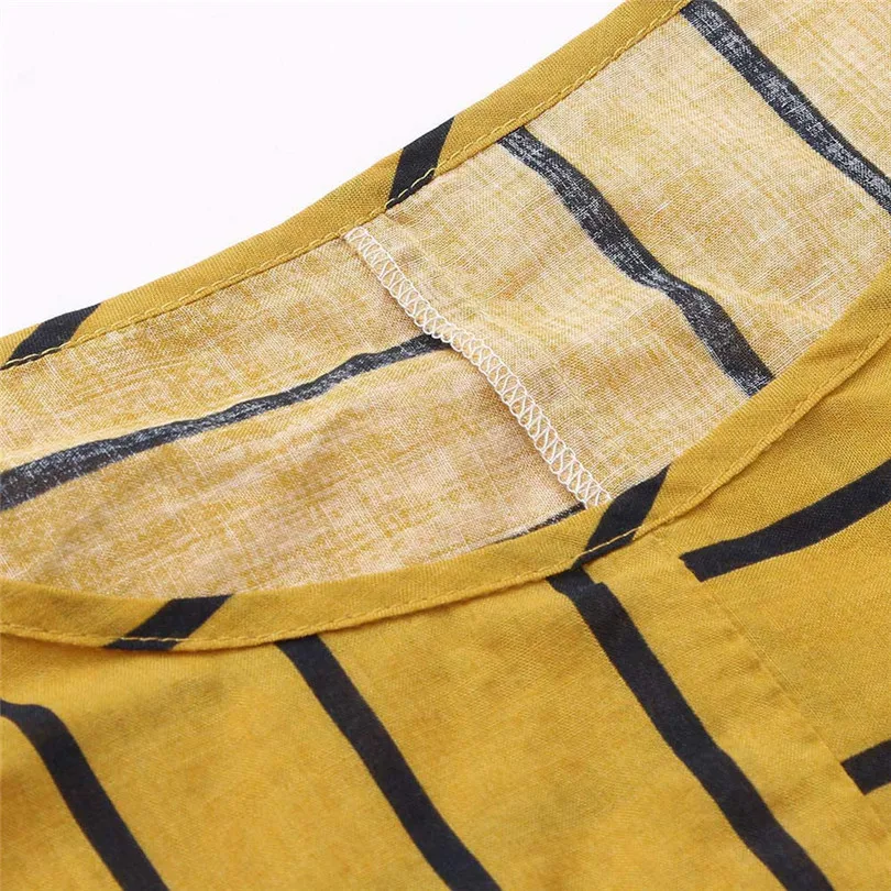   Women Summer 34 Sleeve Casual Brief Fashion Daily Striped Cotton Loose Bohe Long Beach Dress Kaftan Plus Size #4M18 (5)