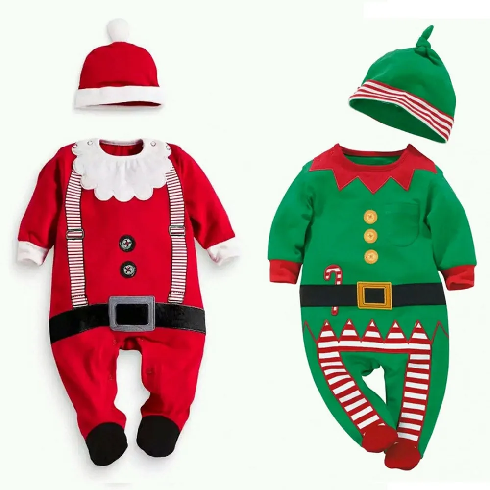 Детские комбинезоны, 2 предмета, Рождественский комплект одежды для маленьких мальчиков и девочек, Забавный костюм эльфа комбинезон для новорожденных, одежда для малышей подарок для мальчиков и девочек