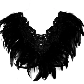 

Feather Epaulettes For Women Festival Fetish Wear Feathered Shoulder Harness Wedding Wings Plus Size Angel Wing Cosplay Black