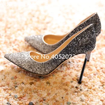 

Bride wedding dress shoes 12cm Golden rose woman high heels slip-on female pumps bling bling paillette stiletto bridesmaid heels