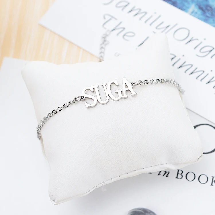 

KPOP SUGA Name Letter Stainless Steel Bracelet Bangle Adjustable Bracelets for Jewelry Party Gifts