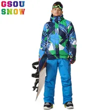 Gsou Snow/лыжи костюм Мужская лыжная куртка брюки водонепроницаемые сноуборд наборы куртка брюки с капюшоном Горный лыжный костюм Мужская спортивная одежда