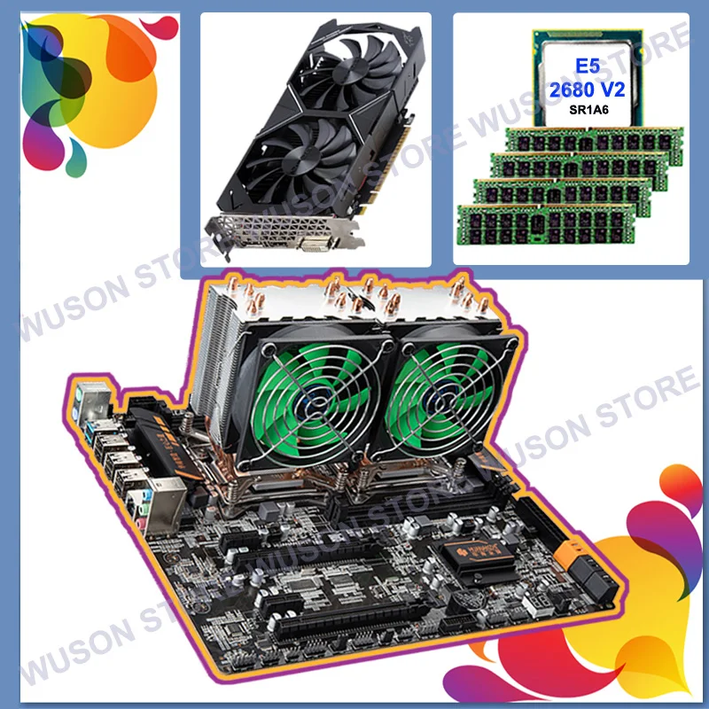 #^Special Price Computer DIY HUANAN ZHI discount dual X79 motherboard dual CPU Intel Xeon E5 2680 V2 RAM 64G(4*16G) 1866 video card GTX1050Ti 4G