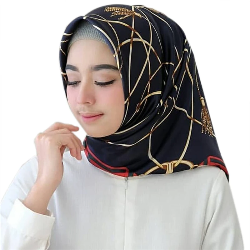 

Gift For Muslim Female Hijab Scarf Soft Lightweight Square Wrap Turban Women's Headscarf Print Satin Abaya Turkish Inner Hijabs