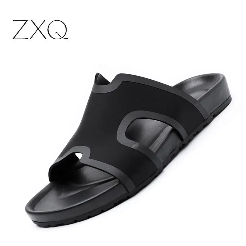 

Super Comfortable Men Summer Slippers Lycra Upper NO-Slip TPU + Rubber Sole Durable Light Men Beach Shoes Black