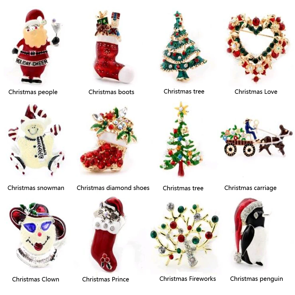 

New Year Fashion Christmas Boots Brooch Santa Claus Shoes Carriage Rhinestone Brooch Jewelry for Christmas Color Stone Brooch