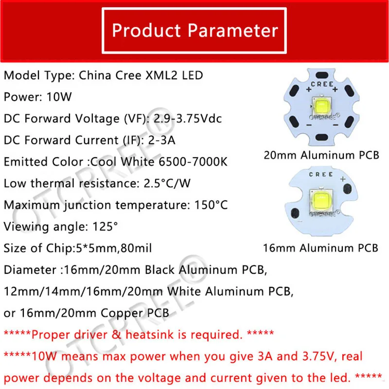 Cree XML2 XM-L2 T6 10 Вт высокой мощности Светодиодный излучатель холодный белый диод 16/20 мм PCB+ 17 мм/22 мм DC3.7V 12V EL драйвер
