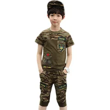 Детская Военная Стиль костюм для мальчиков летние камуфляжные комплект детская одежда костюм футболка+ Шорты Vetement Enfant Garcon костюм