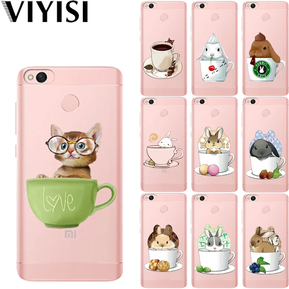 

For Xiaomi Redmi Note 5A Phone Case Coque 4X 6 4 4A Mi 8 A1 5X Teacup Rabbit Cat Etui Back Carcasas Fundas Cell Fundas Bags