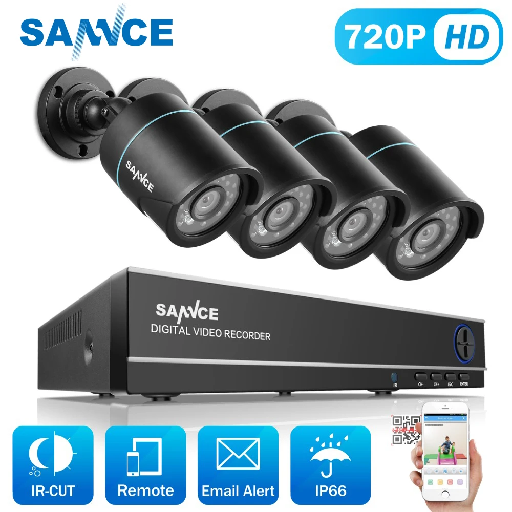 SANNCE 8CH 720P CCTV System H 264 1080N DVR 4pcs 720P 1200TVL IR font b Outdoor