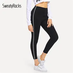 SweatyRocks черные клетчатые боковые обтягивающие леггинсы активная одежда женские леггинсы для тренировок 2019 весна лето повседневные модные