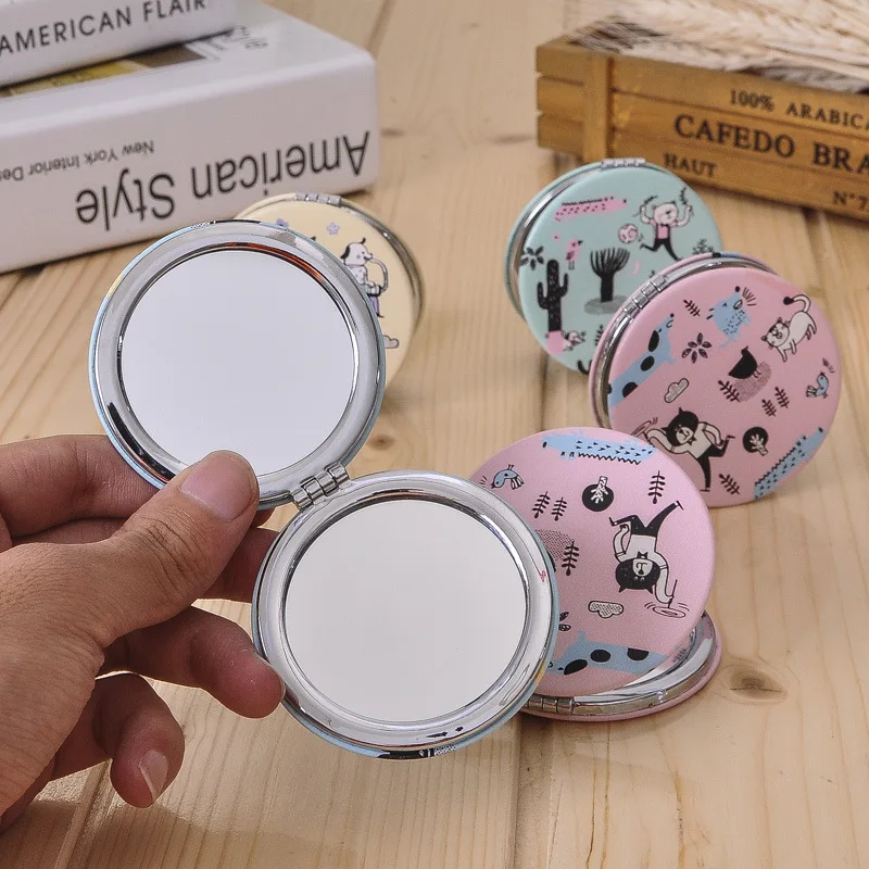 

ZD 1pc Cartoon Design Double Side Makeup Mirror Round Square Shaped Pocket Make Up Mirrors Cosmetics Beauty Tools Random CO897