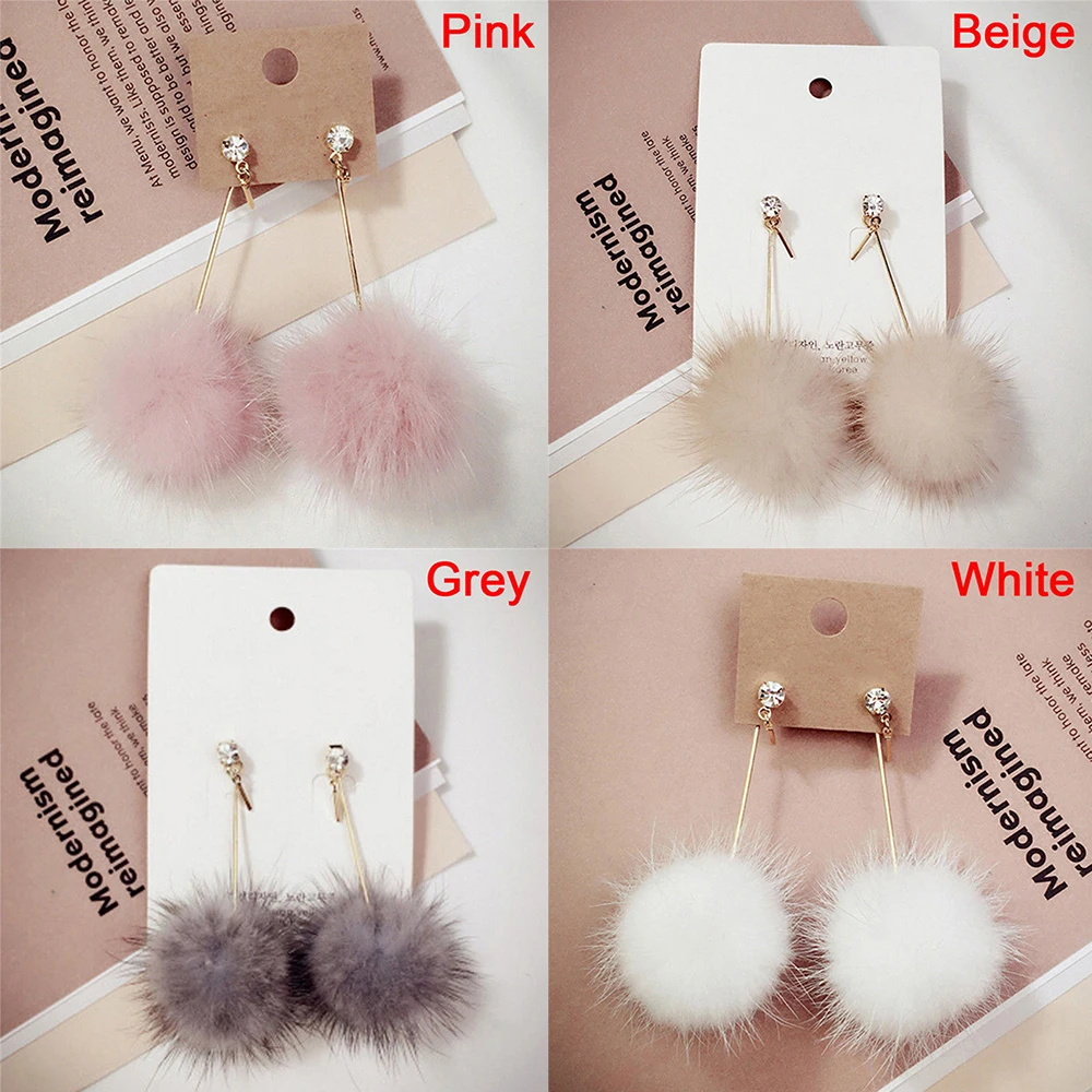 Buy 1Pair Fashion Women Fur Ball Pompom Long Earrings