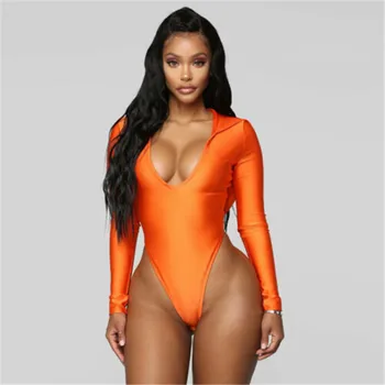 

Newest Ladies Plain Hooded V Neck Bodysuit Women Long Sleeve Leotard Tops Rompers Long Sleeve Bodycon Fit Slim Stretch Bodysuit