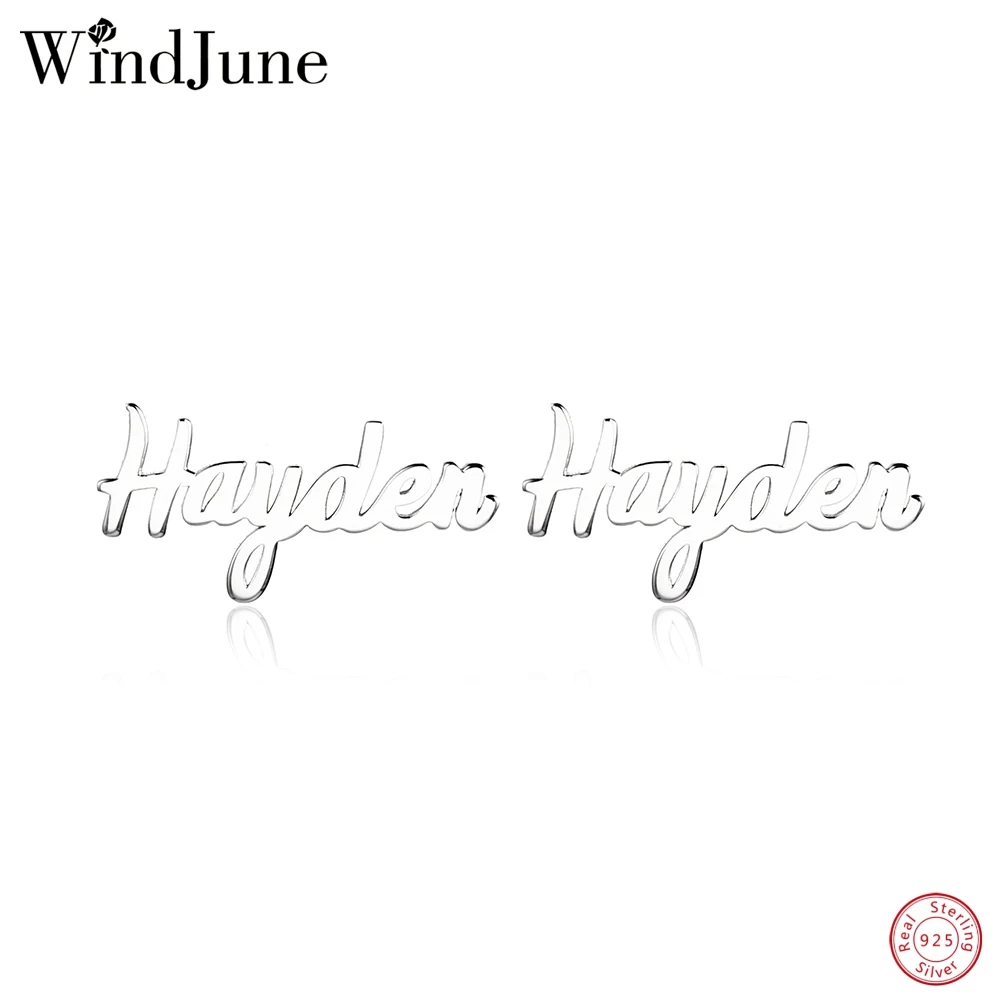 WindJune 925 Sterling Silver Custom Name Earrings Women Stud Earring Handwriting Personalized Earrings Jewelry Gift Dropshipping (2)