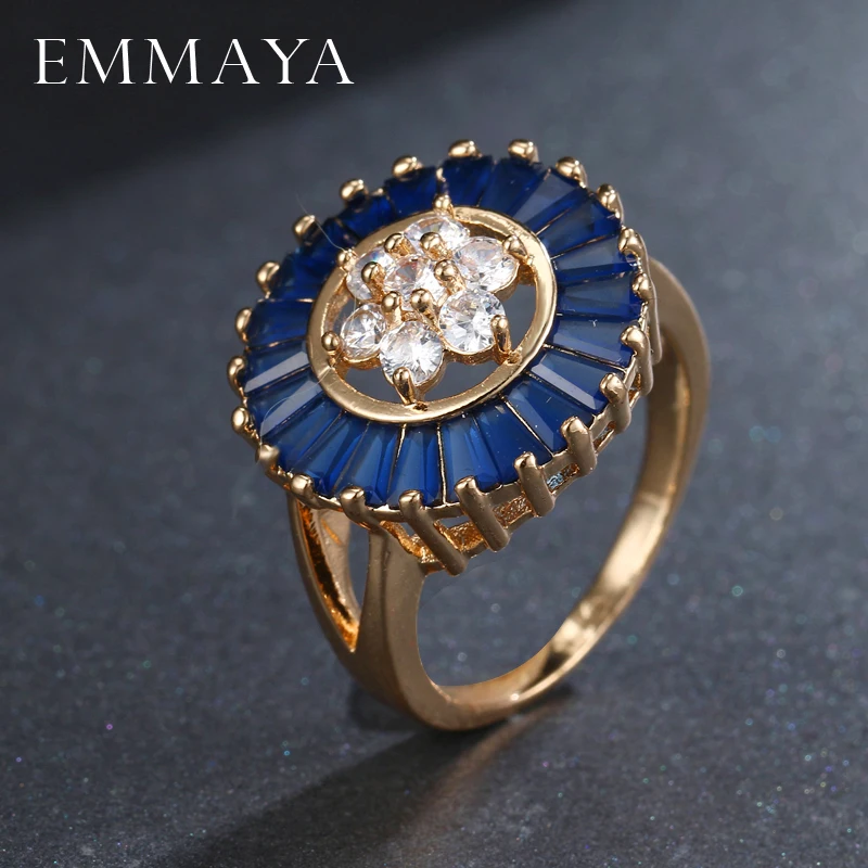 EMMAYA роскошное синее циркониевое кольцо AAA с микрозакрепкой CZ кольца для женщин