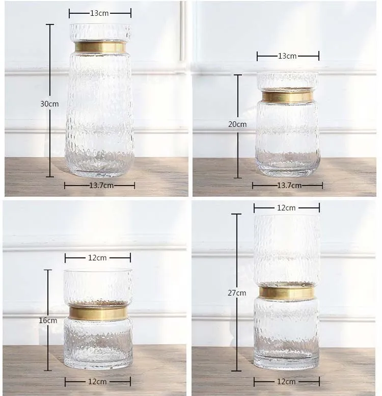 Европейская медная круглая прозрачная стеклянная ваза искусственное выдувное металлическое кольцо ваза сушеные цветы Декорации для дома