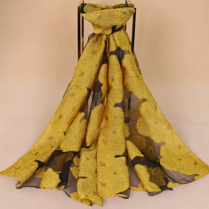 Дизайн Евгений шелковые Вышивка цветочный Шарфы для женщин Для женщин зима платки Кружево Обёрточная бумага пончо basutiful хиджаб