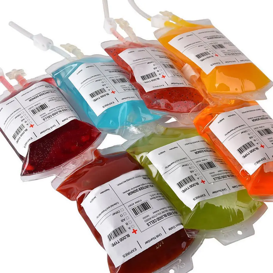 

2Pcs 350ml Halloween decoration Drink bags Clear food grade Pvc bag Blood bag Halloween party cosplay supplies and Bloody props