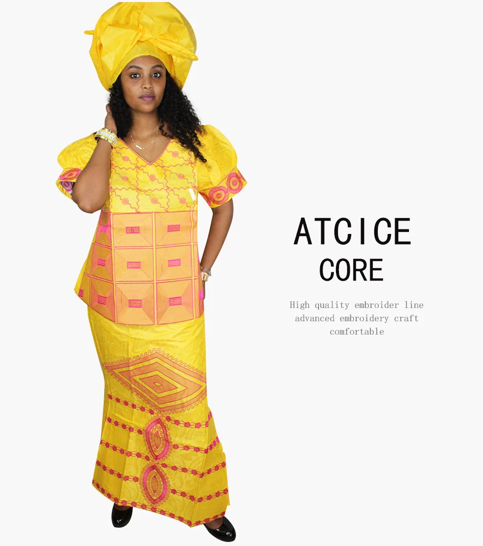 Африканские платья для женщин Базен riche вышивка дизайн длинное платье DP119