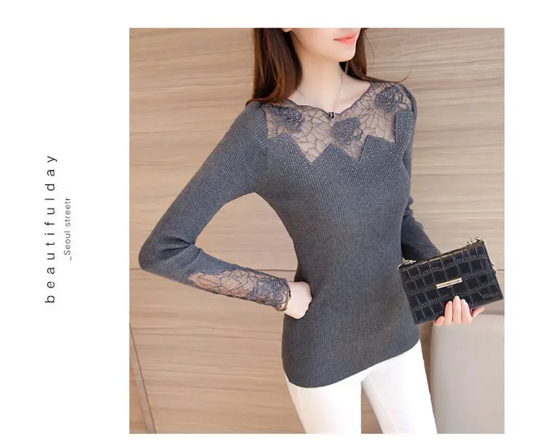 All-match Fashion Women Sweaters Knitted Long Sleeve Sweaters And Pullovers Rose Lace Patchwork Jersey Mujer Invierno 2019  (4)