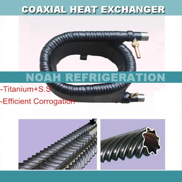10.5KW(3HP) титановый коаксиальный конденсатор, трубчатый конденсатор, Коррозионностойкий теплообменник