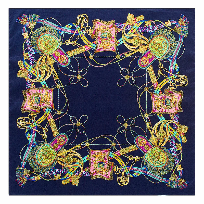 

60x60cm National Style 100% Silk Scarf Women Twill silk rope tassel NeckerChief Bandana Small Square Scarf