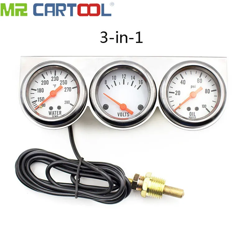 3 in 1 Universal Auto Water Temperature Voltage Oil Pressure Gauge